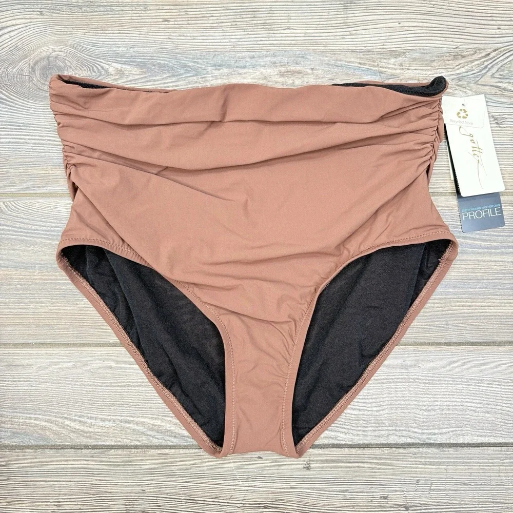 Profile by Gottex Women's Iota High Waist Bottom Ruched Brown Size‎ 16 NEW $58